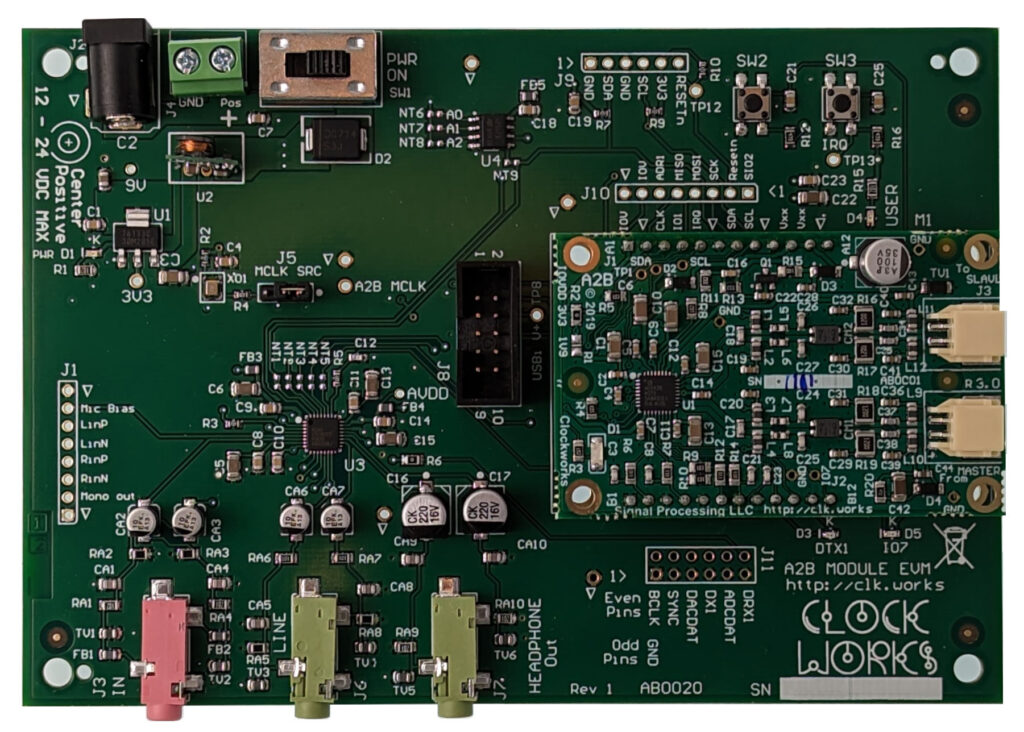 Picture of EVM circuit board with A2B module installed